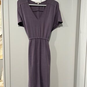 Linen Blend Purple V-Neck Dress